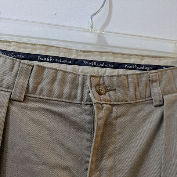 Polo Ralph Lauren Chino Pants Khaki Pleated Front Mens 34 x 30 - Picture 2 of 10